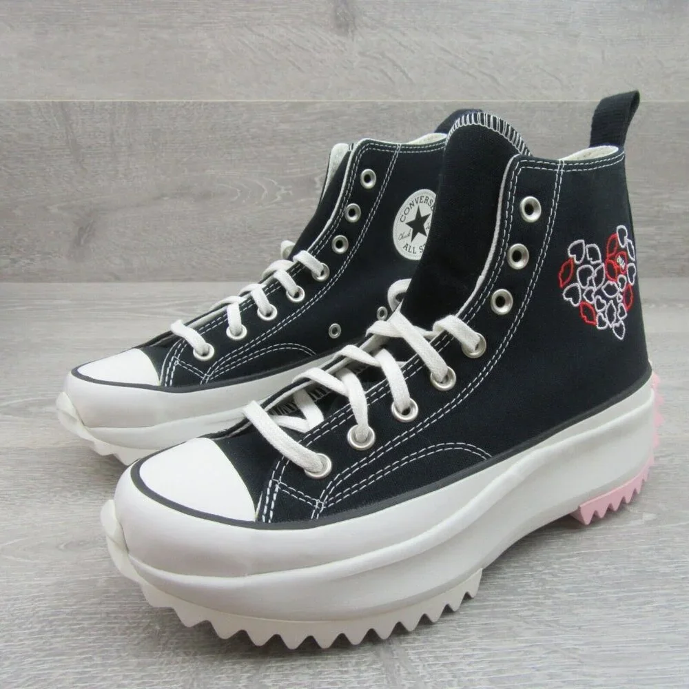 Converse Run Star Hike HI "Love" Sneakers Women's Size 7.5 Black Red NEW - Picture 4 of 16